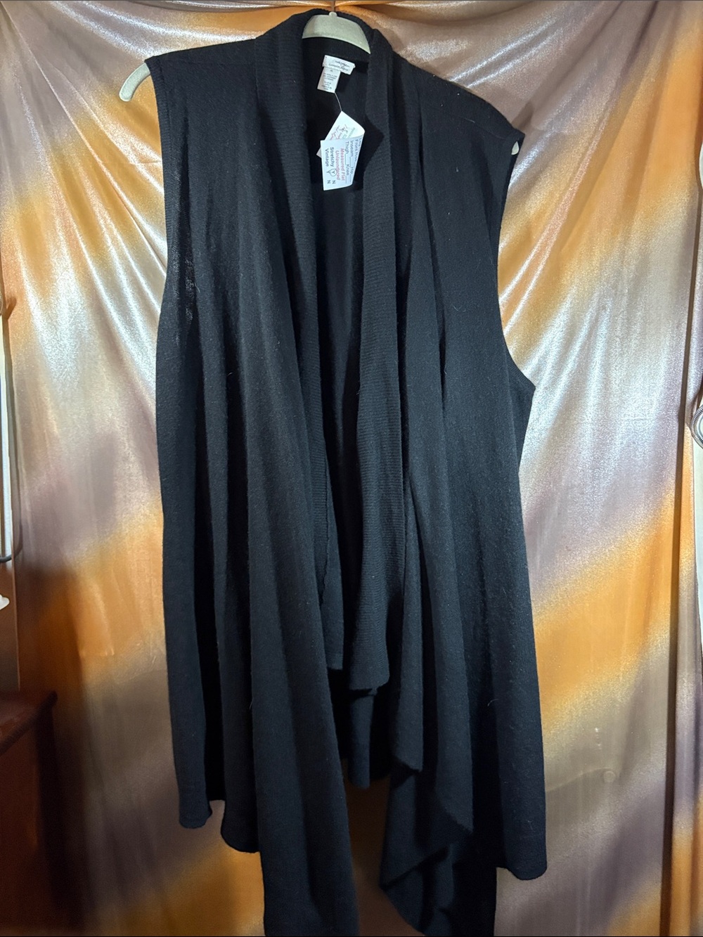 Halogen XL Cashmere Black Sleeveless Drape Cardigan Tunic. BB